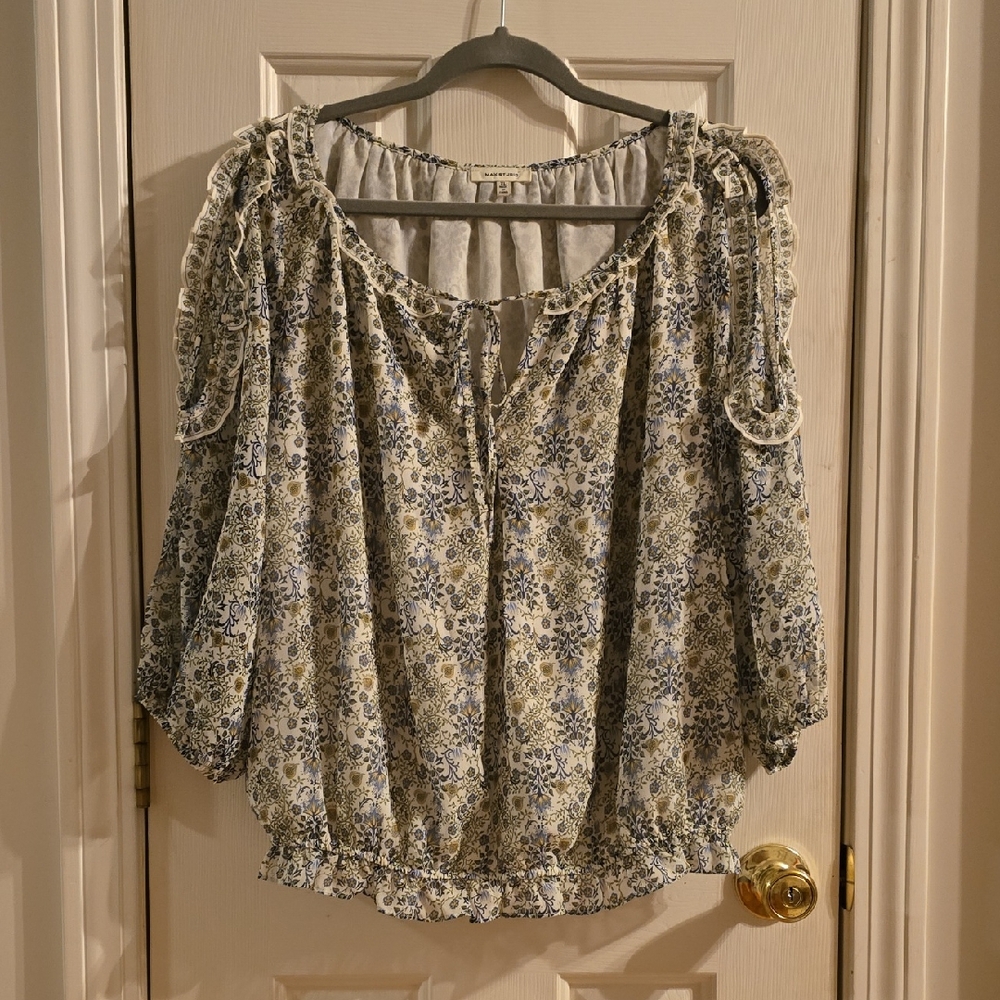 Max Studio Blue and Cream Floral Blouse